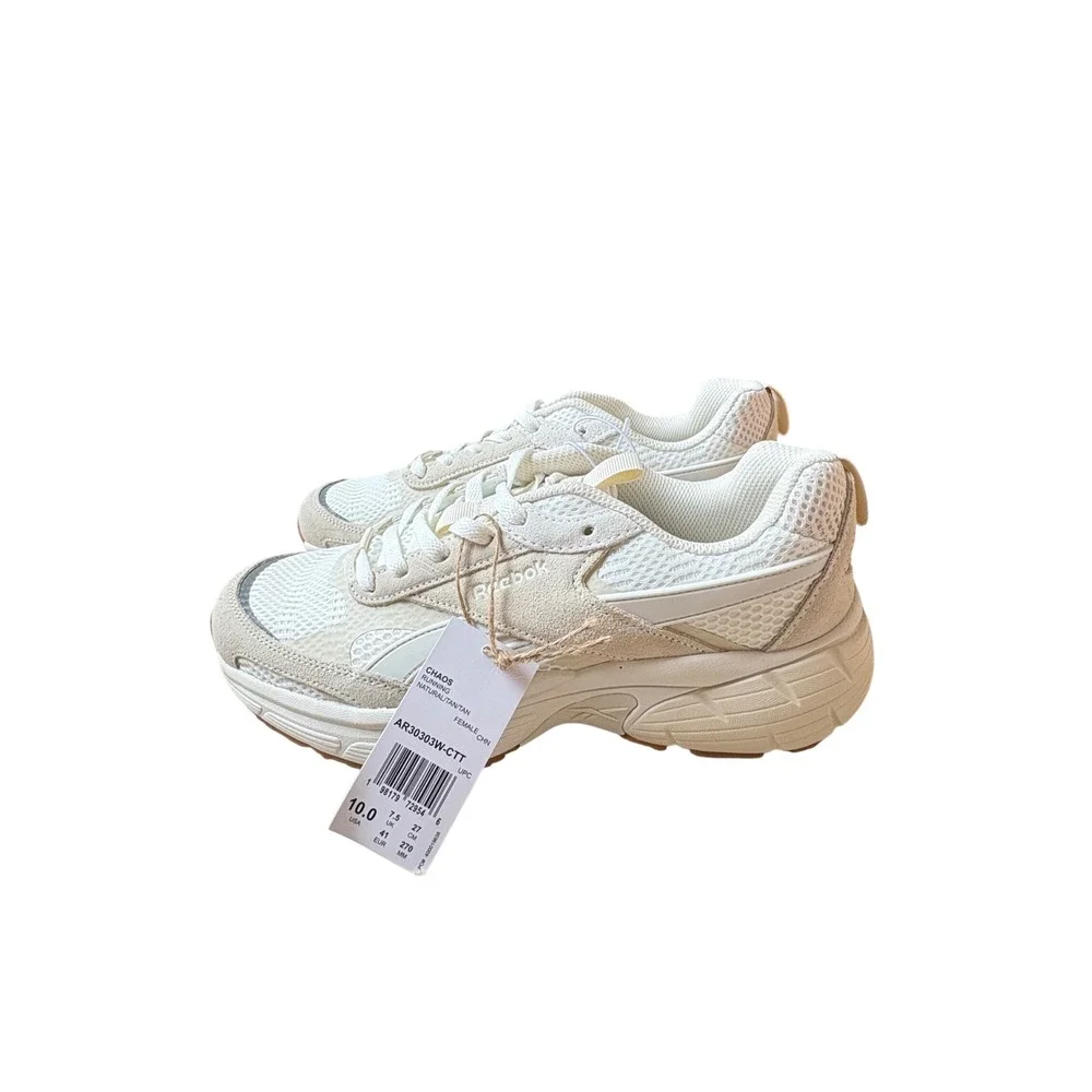 Reebok Chaos Running Shoes Natural Tan Suede Mesh Sneakers Womens 10 NWT
